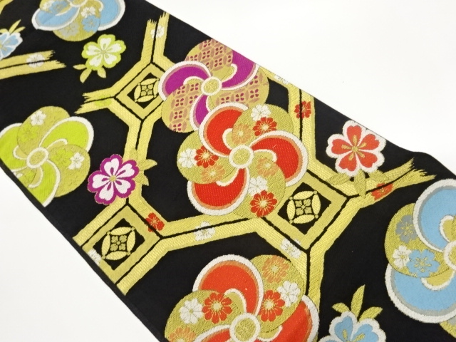 JAPANESE KIMONO / FUKURO OBI / SILK / WOVEN UME & FLOWERS & SHOKKO